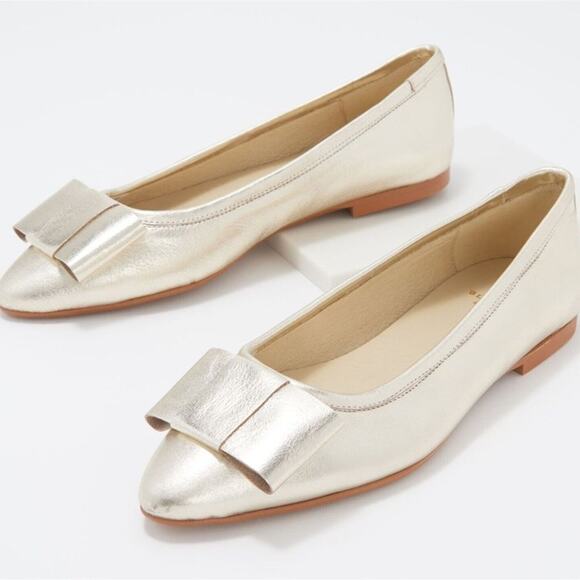 BluBlonc Maya Gold Leather Pointed Toe Bow Flats Size 36 US 6 $120 - Picture 1 of 8